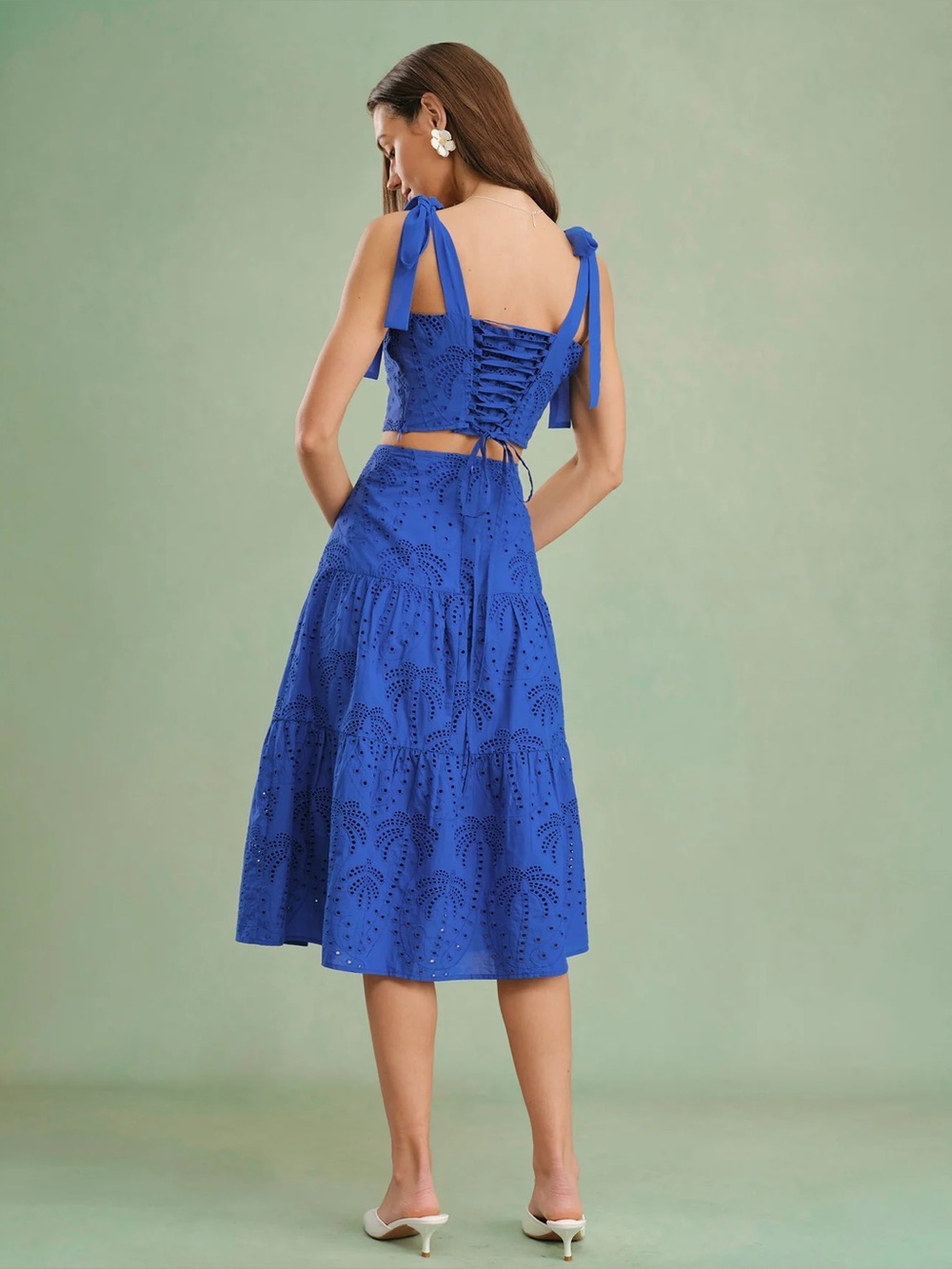 NEW MATCHING 2 PC set Eyelet Midi Skirt RIHOAS jlux banana republic naked lulus - Picture 6 of 10